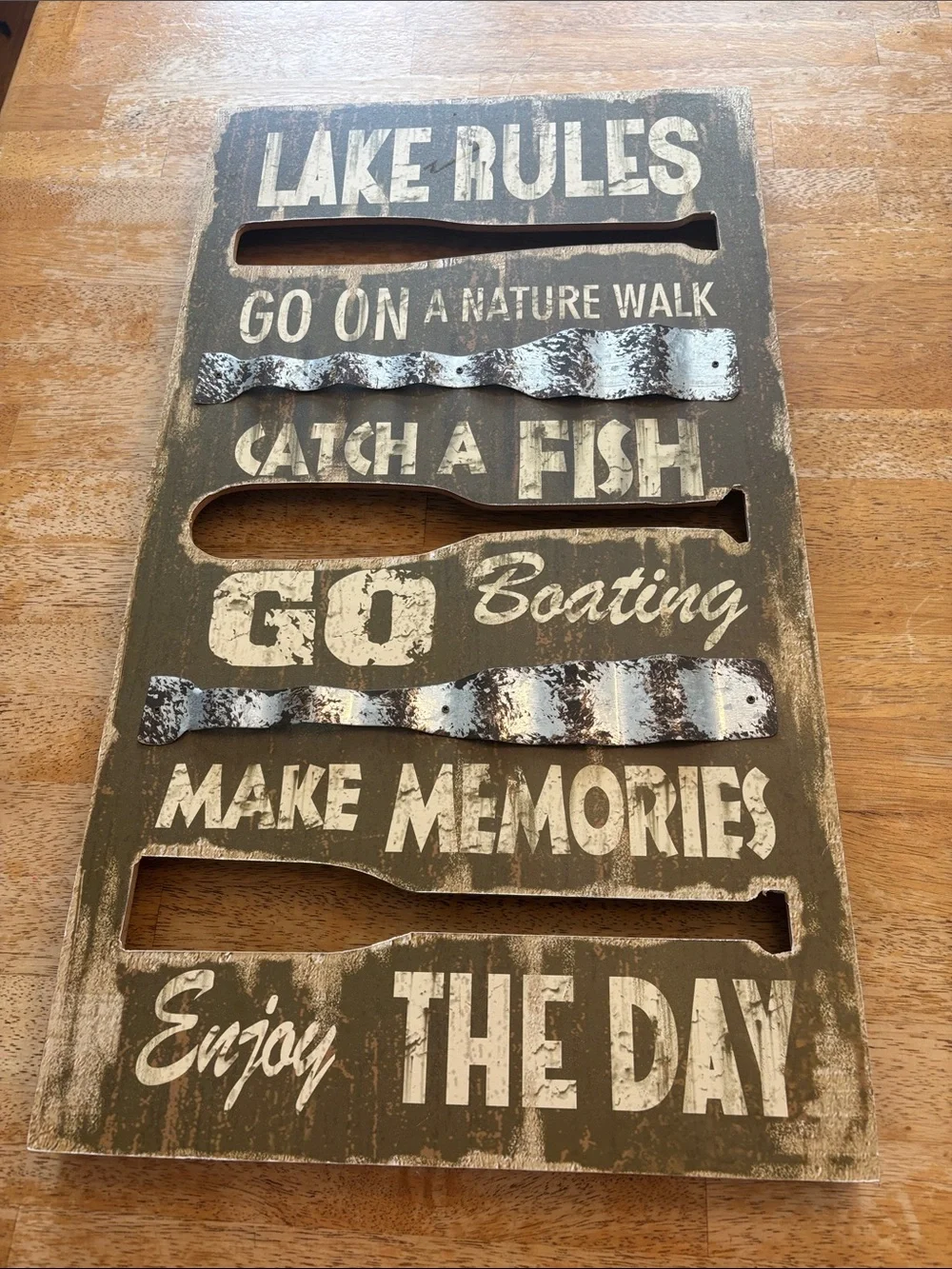 Lake Rules Rustic Wall Sign - Olive Green and White